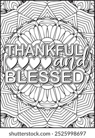 Thanksgiving Quote Coloring Page for Adults. Thanksgiving Coloring Page. Adult Mandala Coloring Page.  