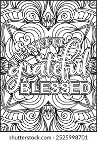 Thanksgiving Quote Coloring Page for Adults. Thanksgiving Coloring Page. Adult Mandala Coloring Page.  