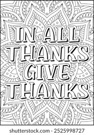 Thanksgiving Quote Coloring Page for Adults. Thanksgiving Coloring Page. Adult Mandala Coloring Page.  