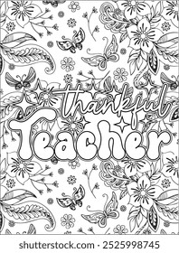 Thanksgiving Quote Coloring Page for Adults. Thanksgiving Coloring Page. Adult Mandala Coloring Page.  