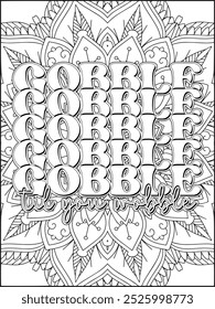 Thanksgiving Quote Coloring Page for Adults. Thanksgiving Coloring Page. Adult Mandala Coloring Page.  