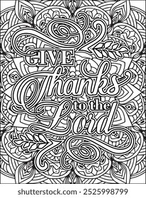 Thanksgiving Quote Coloring Page for Adults. Thanksgiving Coloring Page. Adult Mandala Coloring Page.  