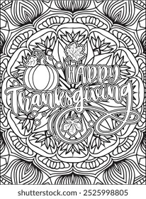 Thanksgiving Quote Coloring Page for Adults. Thanksgiving Coloring Page. Adult Mandala Coloring Page.  