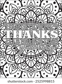 Thanksgiving Quote Coloring Page for Adults. Thanksgiving Coloring Page. Adult Mandala Coloring Page.  