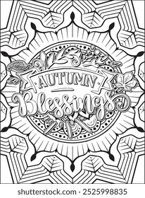 Thanksgiving Quote Coloring Page for Adults. Thanksgiving Coloring Page. Adult Mandala Coloring Page.  