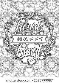 Thanksgiving Quote Coloring Page for Adults. Thanksgiving Coloring Page. Adult Mandala Coloring Page.