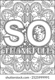 Thanksgiving Quote Coloring Page for Adults. Thanksgiving Coloring Page. Adult Mandala Coloring Page.