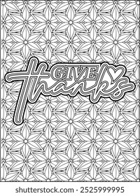 Thanksgiving Quote Coloring Page for Adults. Thanksgiving Coloring Page. Adult Mandala Coloring Page.