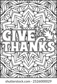 Thanksgiving Quote Coloring Page for Adults. Thanksgiving Coloring Page. Adult Mandala Coloring Page.