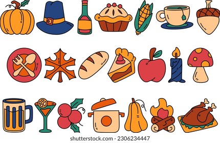 Thanksgiving Related Illustration Set Bundle