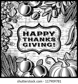 Thanksgiving Retro Card black and white. Vector