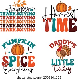 Thanksgiving Retro T shirt Design, Retro Fall Design Bundle, Thanksgiving T shirt Design bundle.