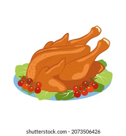 Thanksgiving roasted turkey vector illustration on the white background. Happy Thanksgiving Day