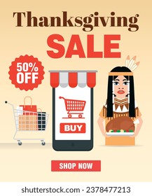 Thanksgiving sale 50 % off concept modern design flat. Vector illustration