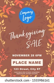 Thanksgiving Sale A4 Flyer Banner poster template vector illustration Autumn holiday greeting card