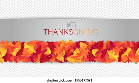 Thanksgiving sale banner, website header or newsletter cover overlay for a custom image. Red and orange fall leaves realistic vector illustration with lettering.