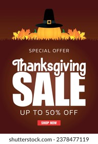 Thanksgiving Sale poster with 50% discount flier for holiday. Vector illustration
