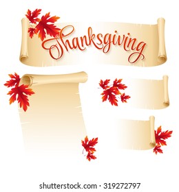 Thanksgiving scroll with  autumn leaves. Vector illustration  EPS 10