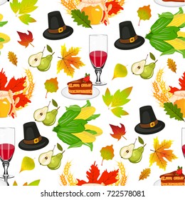 Thanksgiving seamless pattern background autumn pumpkin traditional holiday food harvest celebration vector illustration. Holiday thanksgiving turkey apple family dinner traditiona food celebration.