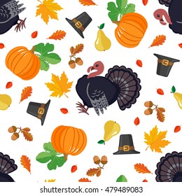 Thanksgiving seamless pattern in flat style. Vector illustration.