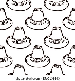 Thanksgiving seamless pattern with hand drawn pilgrim hat on white background. Suitable for packaging, wrappers, fabric design