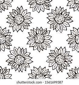 Thanksgiving seamless pattern with hand drawn sunflower on white background. Suitable for packaging, wrappers, fabric design