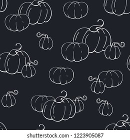 Thanksgiving seamless pattern on chalkboard. Vector thanksgiving pattern with pumpkins. Pattern for fabric and wrapping paper.