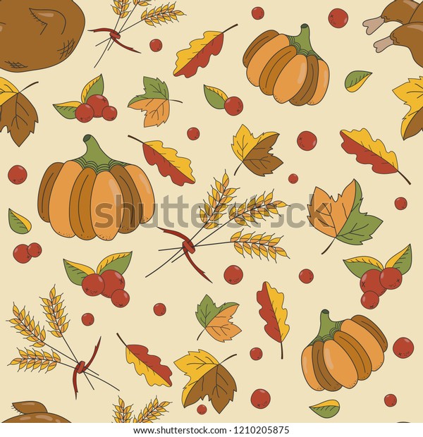 Thanksgiving Seamless Pattern Pumpkin Roasted Turkey Stock Vector ...