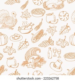 Thanksgiving seamless pattern sketch doodle on white background. Vector illustration