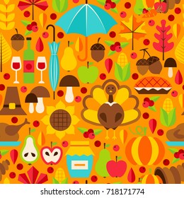 Thanksgiving Seamless Pattern. Vector Background. Autumn Holiday.