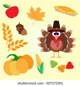 Cartoon Vector Illustration Thanksgiving Icons Stock Vector (Royalty ...