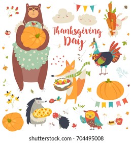 Thanksgiving set with cute forest animals