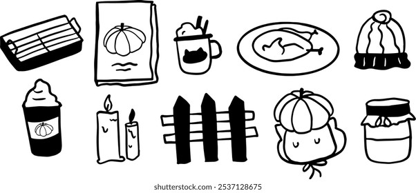 Thanksgiving Set Illustration | Minimalist Doodle Style Vector