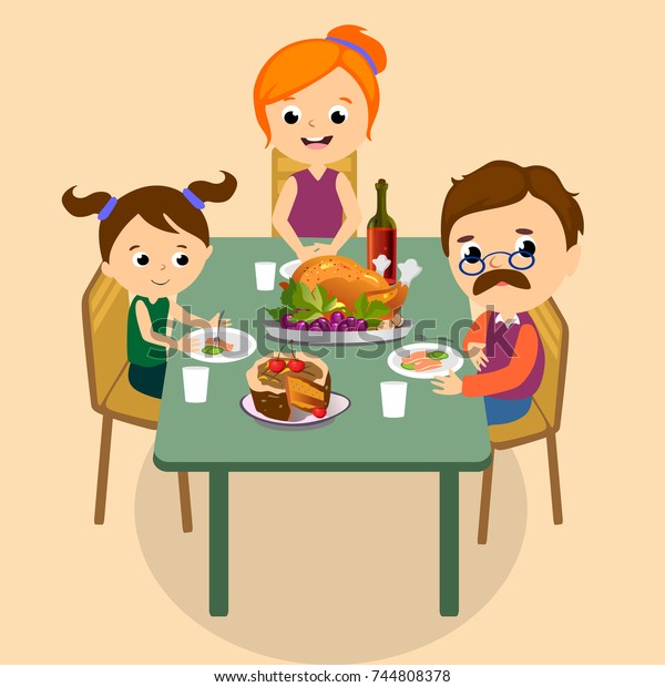 Thanksgiving Set Isolated Happy Family Dinner Stock Vector (Royalty ...