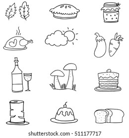 Thanksgiving set on doodles vector illustration collection