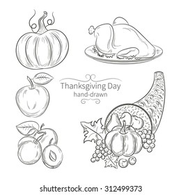 Thanksgiving set on an isolated background hand-drawn