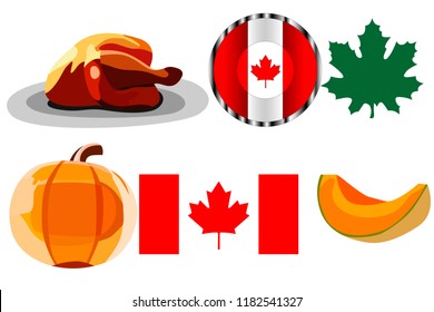 Thanksgiving set of six elements with the flag of Canada