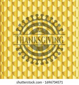 Thanksgiving shiny golden badge. Scales pattern. Vector Illustration. Detailed.