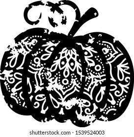 Thanksgiving sign. Mandala pumpkin vector stock. Grunge digital design. Autumn decor. Pumpkin drawing.