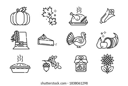 Thanksgiving simple icons outline collection