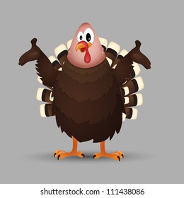 Thanksgiving smiling turkey isolated on grey background.