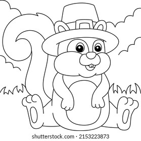 Thanksgiving Squirrel Pilgrim Hat Coloring Page