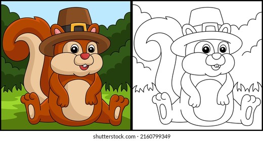 Thanksgiving Squirrel Pilgrim Hat Illustration