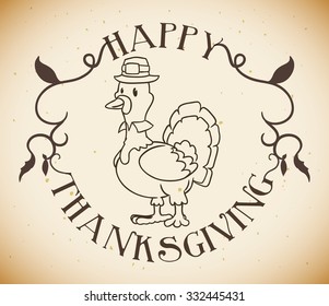 Thanksgiving stamp with cute turkey in-line style.