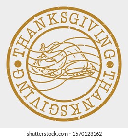 Thanksgiving Stamp Postal. Turkey Silhouette Seal. Passport Round Design. Vector Icon. Design Retro Travel.