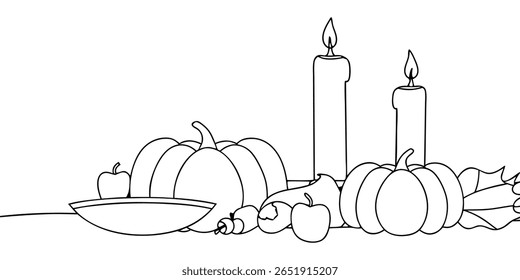 Ação de Graças ainda vida com abóboras velas maçãs folhas outono outono outono