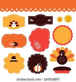 Thanksgiving tags and elements set isolated on white