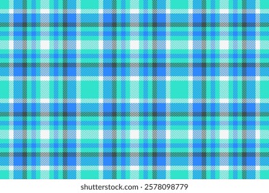 Thanksgiving tartan vector seamless, party plaid check background. Linen fabric textile texture pattern in teal and blue colors palette.