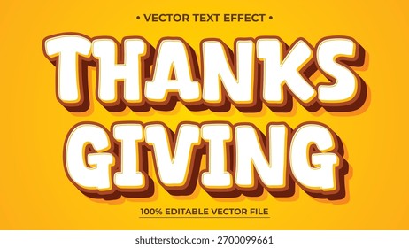 Thanksgiving Text Effect Bold Layered and Editable Vector Design on Orange Background
