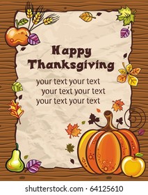 Thanksgiving theme: Beautiful Holiday paper arrangement with the space for your own text, on the wooden background.